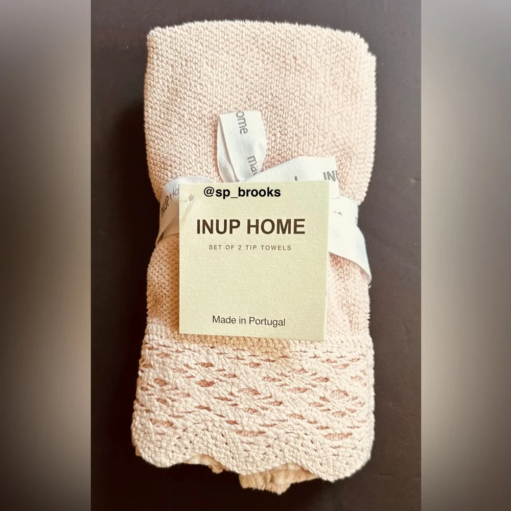 🎁INUP Home Cotton Bath Towel Set with Crochet Trim - 4 Pieces - Pink Sand